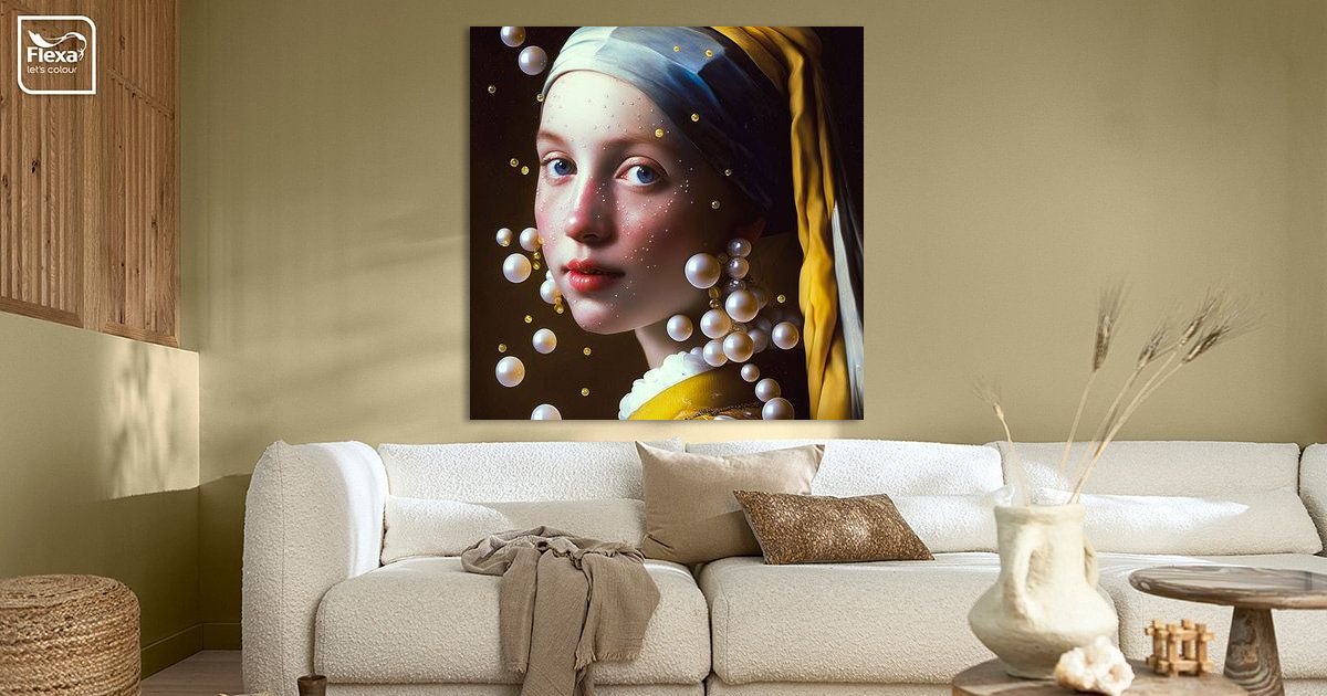 Meisje met de parels van Vlindertuin-Art op canvas, behang en meer